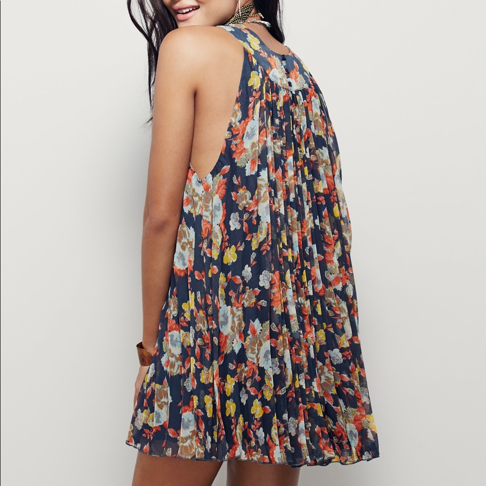 Free People Floral Pleated Mini Dress
